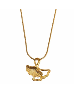 IG Style Ginkgo Leaf Titanium Steel Plating 18K Gold Plated Pendant Necklace