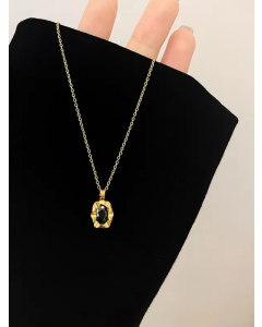 IG Style Square Titanium Steel Plating Inlay Artificial Gemstones 18K Gold Plated Pendant Necklace_colorza_4