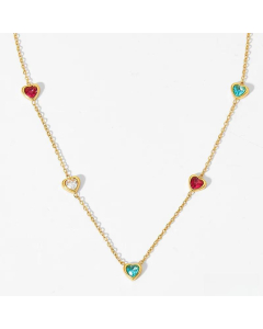 Colorza Sweet Heart Shape Stainless Steel Titanium Steel Plating Inlaid Zircon Necklace-Gold Color-Multi-color