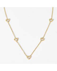Colorza Sweet Heart Shape Stainless Steel Titanium Steel Plating Inlaid Zircon Necklace-Gold Color-White