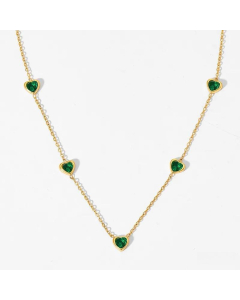 Colorza Sweet Heart Shape Stainless Steel Titanium Steel Plating Inlaid Zircon Necklace-Gold Color-Green