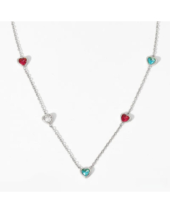 Colorza Sweet Heart Shape Stainless Steel Titanium Steel Plating Inlaid Zircon Necklace-Steel Color-Multi-color