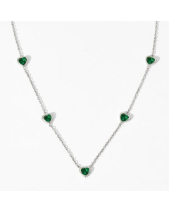 Colorza Sweet Heart Shape Stainless Steel Titanium Steel Plating Inlaid Zircon Necklace-Steel Color-Green