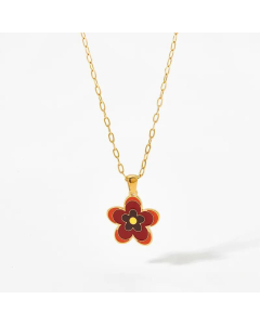 Sweet Flower Stainless Steel Titanium Steel Enamel Plating Pendant Necklace