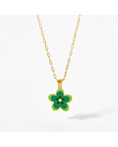Sweet Flower Stainless Steel Titanium Steel Enamel Plating Pendant Necklace