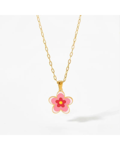 Sweet Flower Stainless Steel Titanium Steel Enamel Plating Pendant Necklace