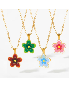 Sweet Flower Stainless Steel Titanium Steel Enamel Plating Pendant Necklace_colorza_1
