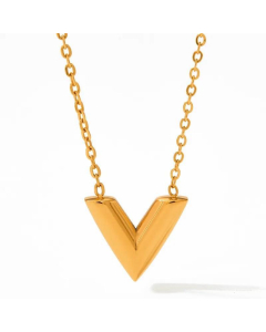 Gold Color Lady Simple Style V Shape Stainless Steel Titanium Steel Plating Sweater Chain