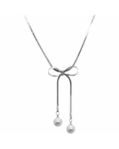 Elegant Sweet Bow Knot Titanium Steel Inlay Artificial Pearls Necklace_colorza_1