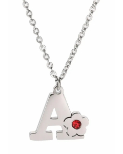 Letter A Flower Titanium Steel Polishing Inlay Zircon Pendant Necklace