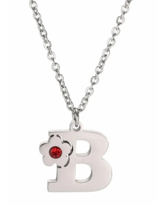 Letter B Flower Titanium Steel Polishing Inlay Zircon Pendant Necklace