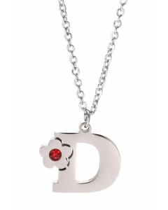 Letter D Flower Titanium Steel Polishing Inlay Zircon Pendant Necklace