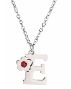Letter E Flower Titanium Steel Polishing Inlay Zircon Pendant Necklace