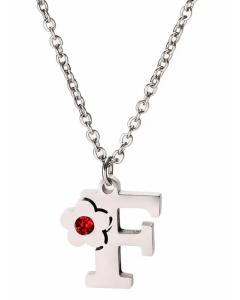 Letter F Flower Titanium Steel Polishing Inlay Zircon Pendant Necklace