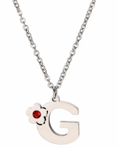 Letter G Flower Titanium Steel Polishing Inlay Zircon Pendant Necklace
