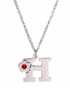 Letter H Flower Titanium Steel Polishing Inlay Zircon Pendant Necklace