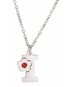 Letter I Flower Titanium Steel Polishing Inlay Zircon Pendant Necklace