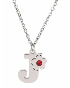 Letter J Flower Titanium Steel Polishing Inlay Zircon Pendant Necklace