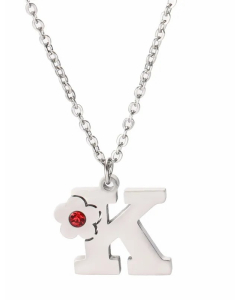 Letter K Flower Titanium Steel Polishing Inlay Zircon Pendant Necklace