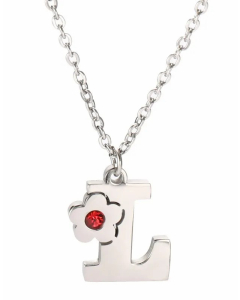 Letter L Flower Titanium Steel Polishing Inlay Zircon Pendant Necklace