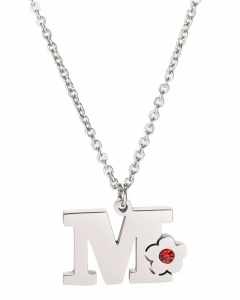Letter M Flower Titanium Steel Polishing Inlay Zircon Pendant Necklace