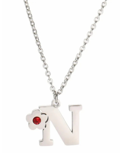 Letter N Flower Titanium Steel Polishing Inlay Zircon Pendant Necklace