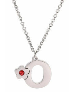 Letter O Flower Titanium Steel Polishing Inlay Zircon Pendant Necklace