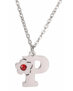 Letter P Flower Titanium Steel Polishing Inlay Zircon Pendant Necklace