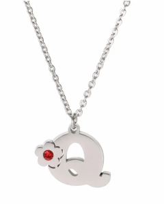 Letter Q Flower Titanium Steel Polishing Inlay Zircon Pendant Necklace