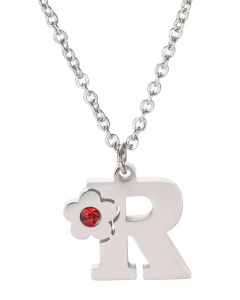 Letter R Flower Titanium Steel Polishing Inlay Zircon Pendant Necklace