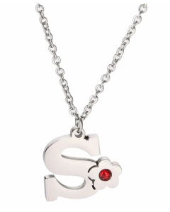 Letter S Flower Titanium Steel Polishing Inlay Zircon Pendant Necklace