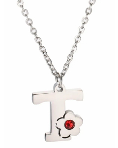Letter T Flower Titanium Steel Polishing Inlay Zircon Pendant Necklace