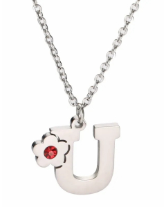 Letter U Flower Titanium Steel Polishing Inlay Zircon Pendant Necklace