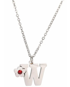 Letter W Flower Titanium Steel Polishing Inlay Zircon Pendant Necklace