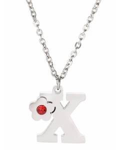 Letter X Flower Titanium Steel Polishing Inlay Zircon Pendant Necklace