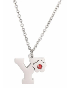 Letter Y Flower Titanium Steel Polishing Inlay Zircon Pendant Necklace