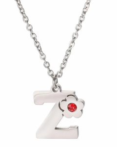 Letter Z Flower Titanium Steel Polishing Inlay Zircon Pendant Necklace
