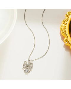 Steel Color Sweet Bow Knot Titanium Steel Inlay Zircon Pendant Necklace
