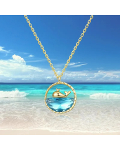 Gold Color Elegant Whale Titanium Steel Inlay Artificial Crystal Pendant Necklace