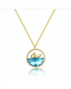 Elegant Whale Titanium Steel Inlay Artificial Crystal Pendant Necklace