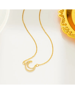 Gold Color Simple Style Moon Titanium Steel Inlay Rhinestones Shell Necklace