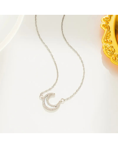 Steel Color Simple Style Moon Titanium Steel Inlay Rhinestones Shell Necklace