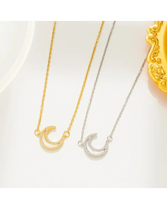 Simple Style Moon Titanium Steel Inlay Rhinestones Shell Necklace