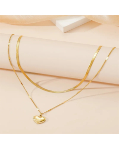 Lady Heart Shape Titanium Steel Plating Gold Plated Layered Necklaces