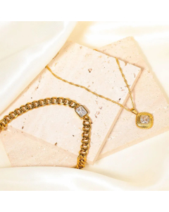 Simple Style Square Stainless Steel Polishing Inlay Zircon Pendant Necklace_colorza_2