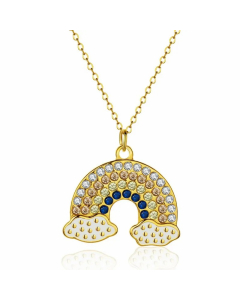 Colorza Cute Rainbow Portrait Rabbit Stainless Steel Polishing Inlaid Zircon Pendant Necklace