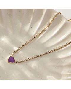 Sweet Letter Heart Shape Stainless Steel Alloy Plating Inlay Artificial Diamond Pendant Necklace 