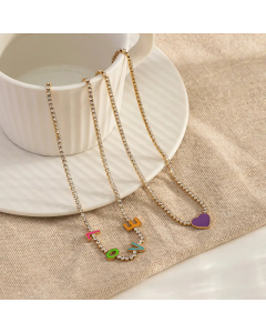Sweet Letter Heart Shape Stainless Steel Alloy Plating Inlay Artificial Diamond Pendant Necklace Necklace_colorza_2