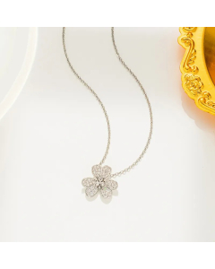 Steel Color Simple Style Flower Titanium Steel Inlay Zircon Pendant Necklace