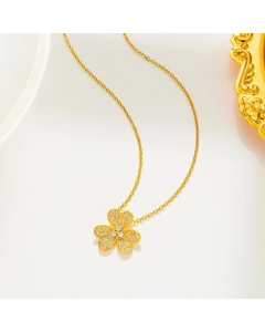 Gold Color Simple Style Flower Titanium Steel Inlay Zircon Pendant Necklace